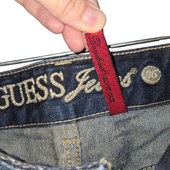 Vintage Guess US26 Y2K Dark Wash Low Waist Bootcut/Flare Jeans [0448] - Picture 7 of 10